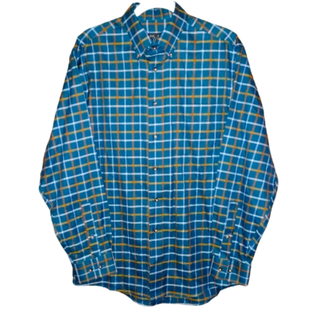 New Jos. A. Bank Men's Medium Green/Tan Button Dress Shirt 100% Cotton